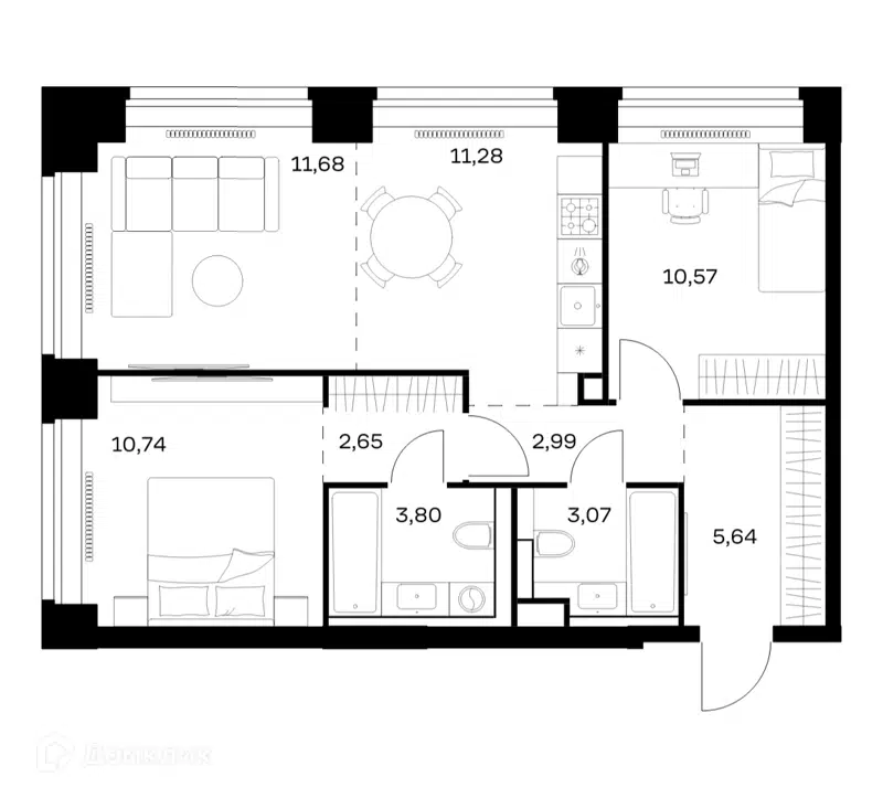 2-комнатная квартира 62.42 м² Нова