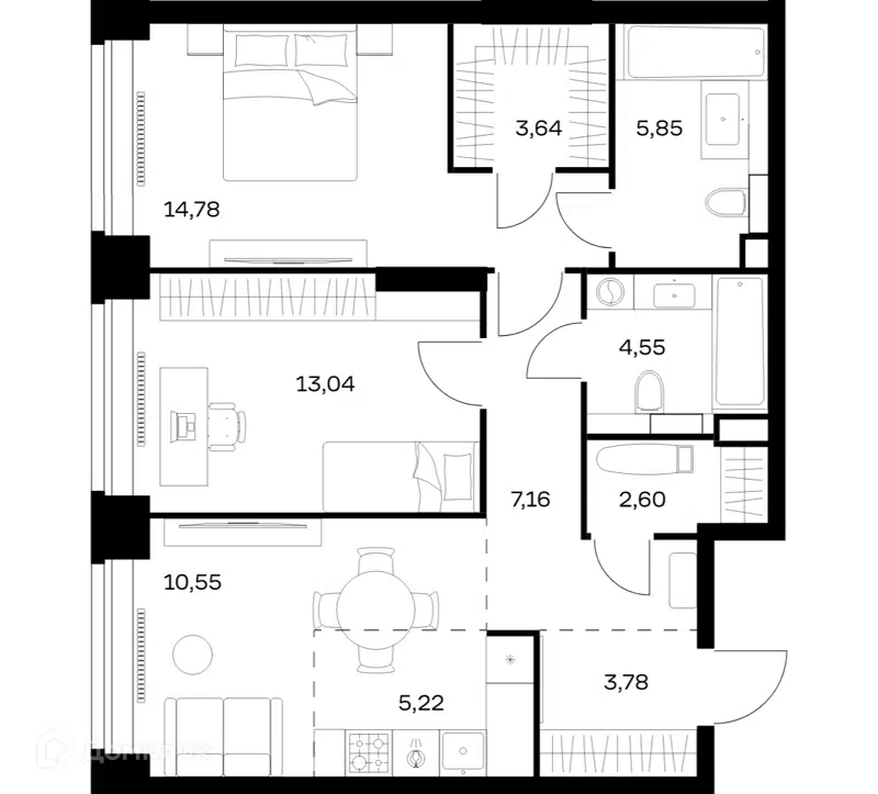 2-комнатная квартира 71.17 м² Нова