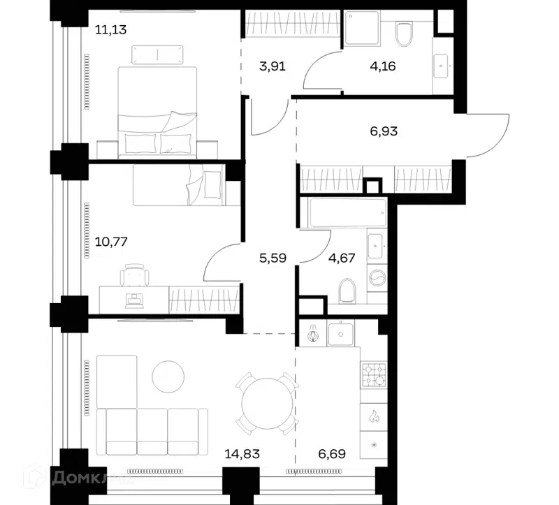 2-комнатная квартира 68.68 м² Нова