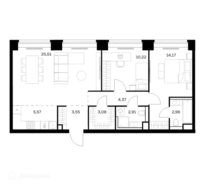 2-комнатная квартира 72.34 м² Нова