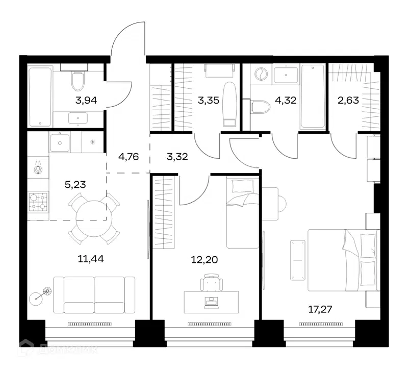 2-комнатная квартира 68.46 м² Нова