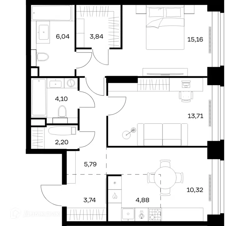 2-комнатная квартира 69.78 м² Нова