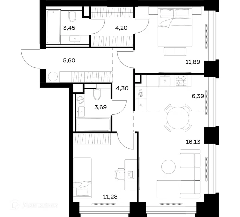 2-комнатная квартира 66.93 м² Нова