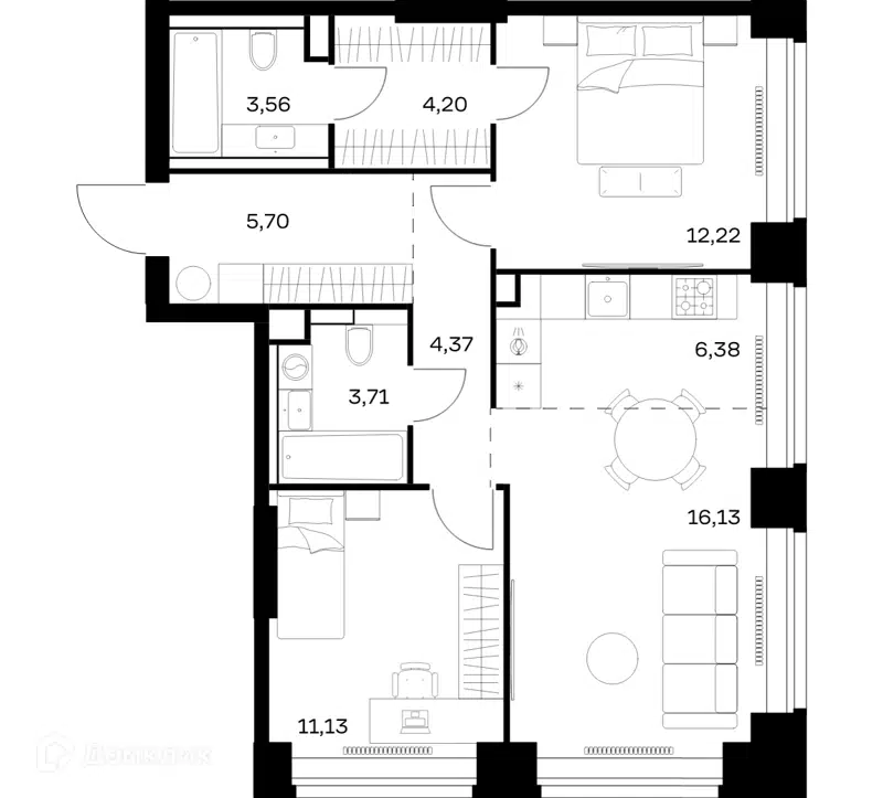 2-комнатная квартира 67.4 м² Нова