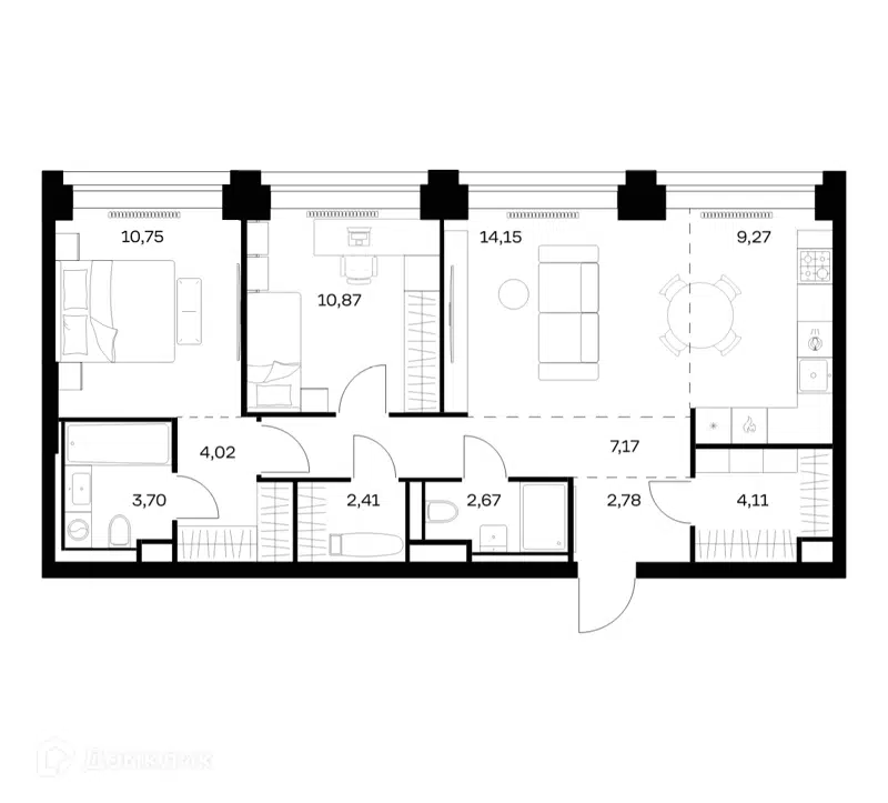 2-комнатная квартира 71.9 м² Нова