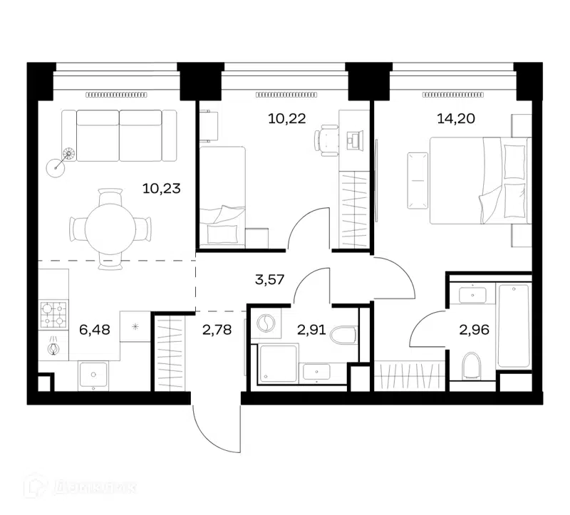 2-комнатная квартира 53.35 м² Нова