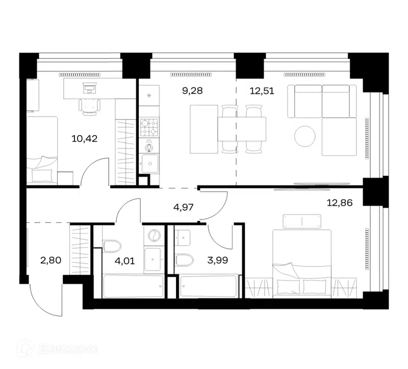 2-комнатная квартира 60.84 м² Нова