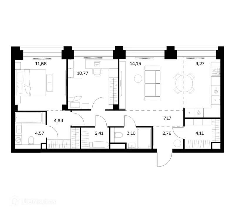 2-комнатная квартира 74.61 м² Нова