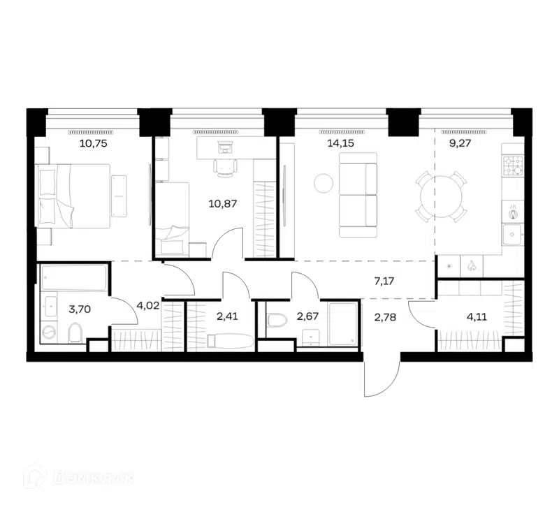 2-комнатная квартира 71.9 м² Нова