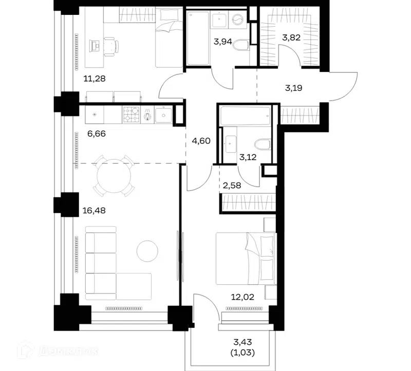 2-комнатная квартира 68.72 м² Нова