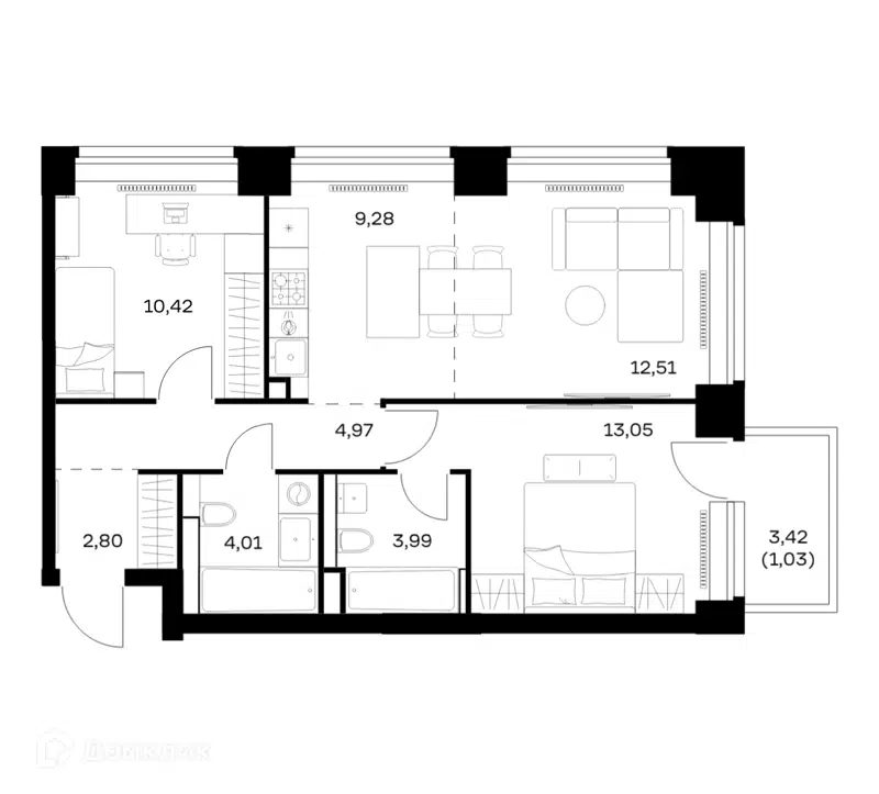 2-комнатная квартира 62.06 м² Нова