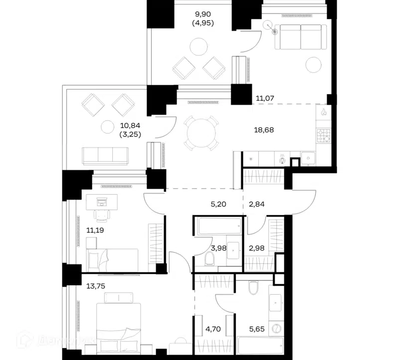 2-комнатная квартира 88.24 м² Нова