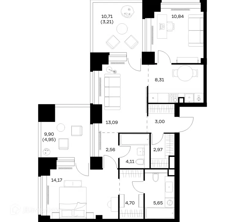 2-комнатная квартира 77.56 м² Нова