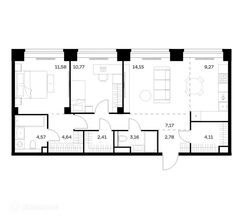 2-комнатная квартира 74.61 м² Нова