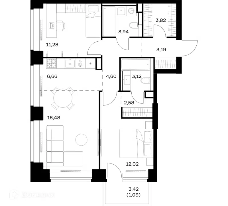 2-комнатная квартира 68.72 м² Нова