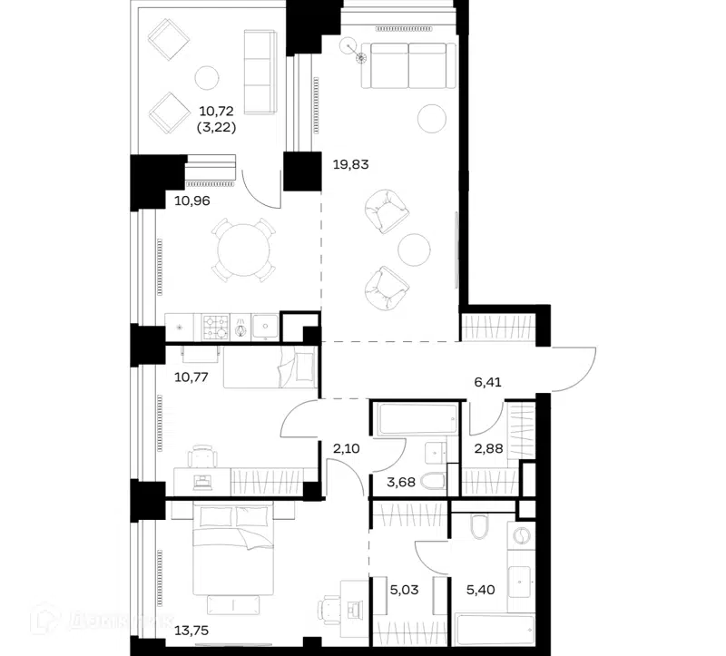 2-комнатная квартира 84.03 м² Нова
