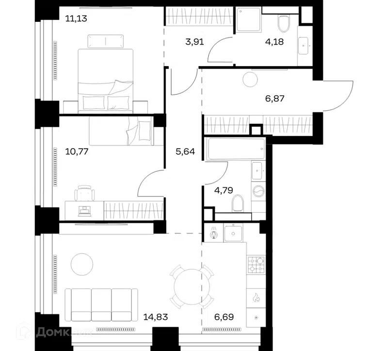 2-комнатная квартира 68.81 м² Нова