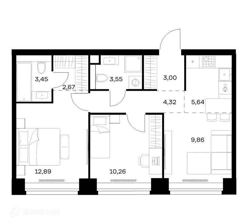 2-комнатная квартира 55.64 м² Нова