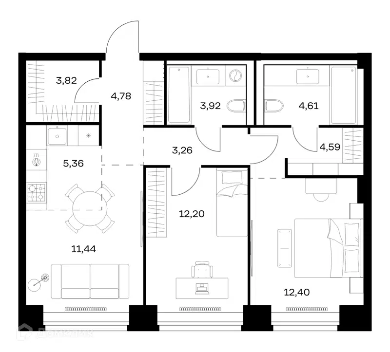 2-комнатная квартира 66.38 м² Нова