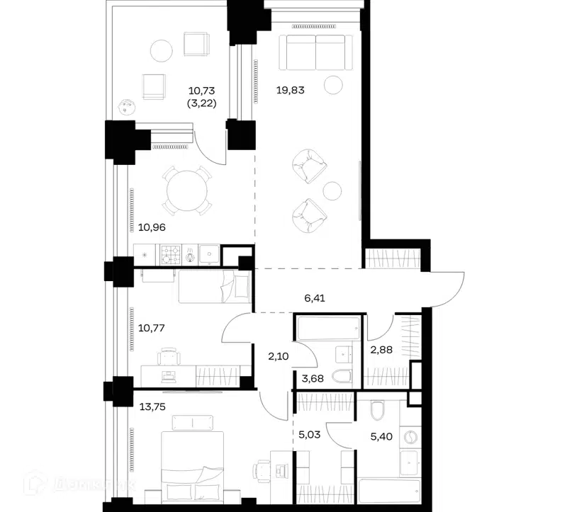 2-комнатная квартира 84.03 м² Нова