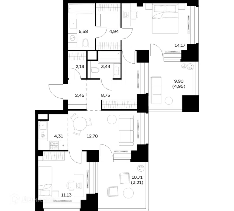 2-комнатная квартира 77.9 м² Нова