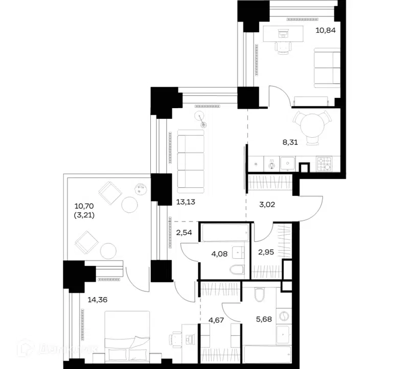 2-комнатная квартира 72.79 м² Нова