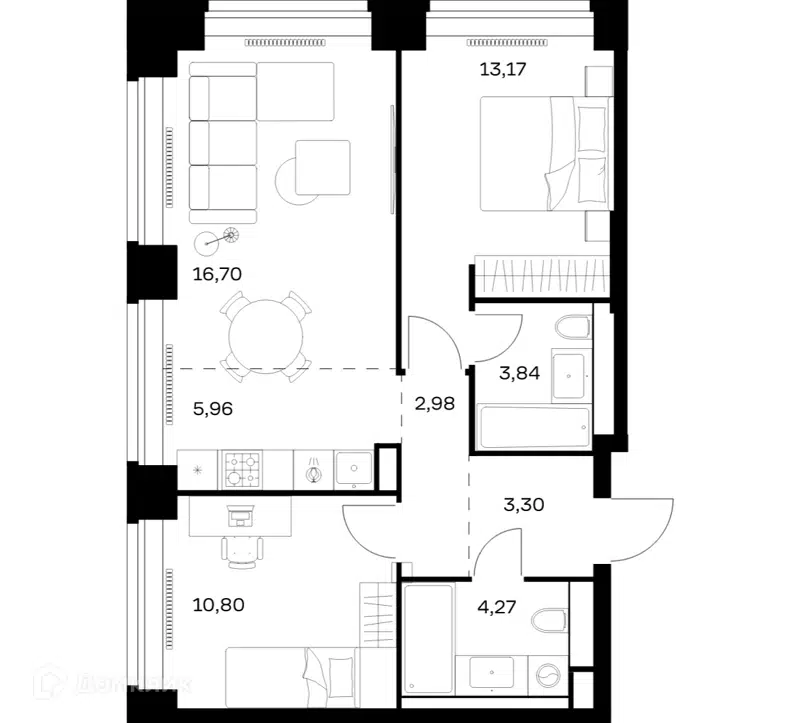 2-комнатная квартира 61.02 м² Нова
