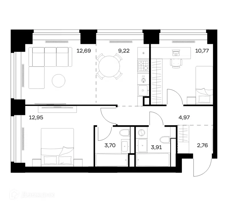 2-комнатная квартира 60.97 м² Нова