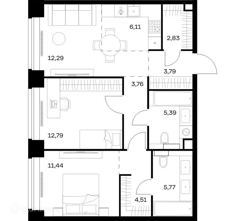 2-комнатная квартира 68.68 м² Нова
