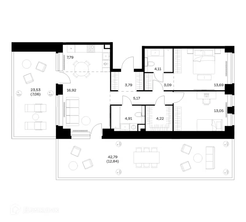 2-комнатная квартира 96.64 м² Нова