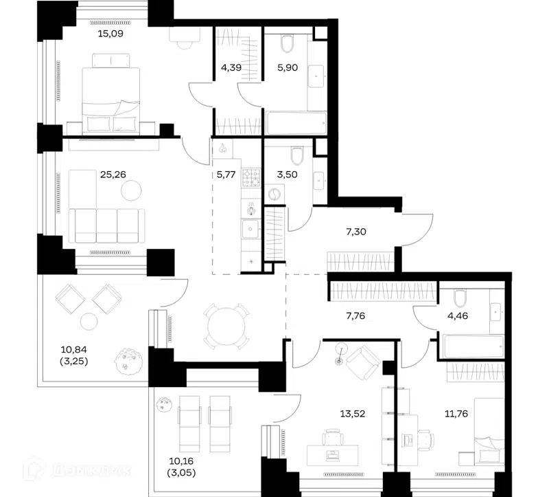 3-комнатная квартира 111.01 м² Нова