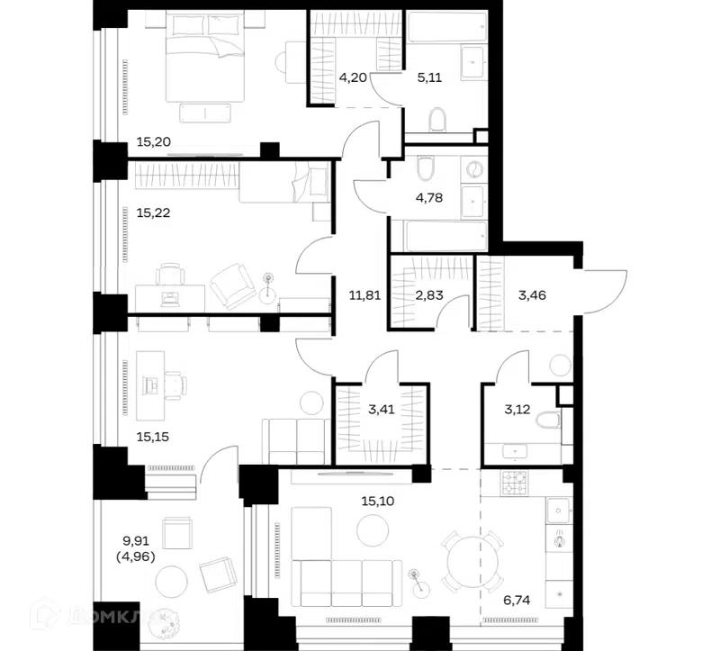 3-комнатная квартира 111.09 м² Нова