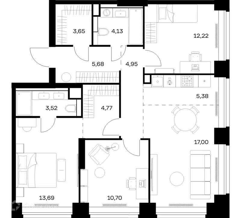 3-комнатная квартира 85.69 м² Нова