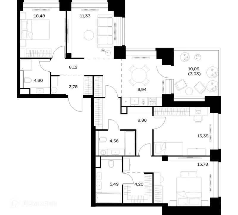 3-комнатная квартира 103.52 м² Нова