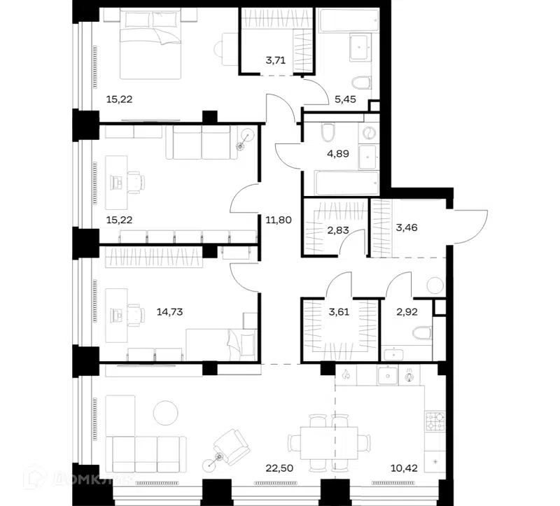 3-комнатная квартира 116.76 м² Нова