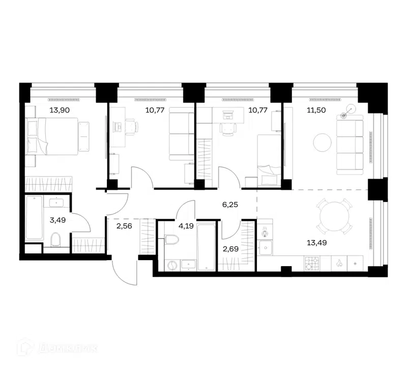 3-комнатная квартира 79.61 м² Нова