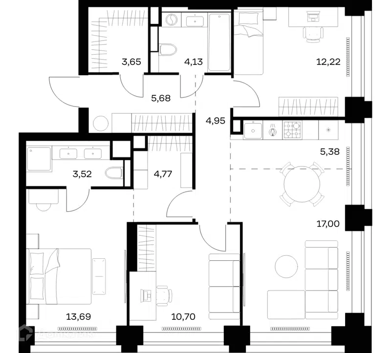 3-комнатная квартира 85.69 м² Нова