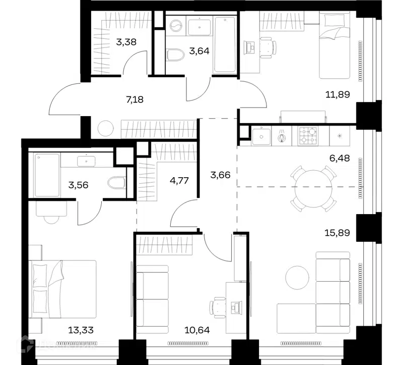 3-комнатная квартира 84.42 м² Нова