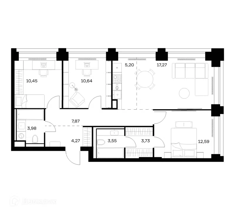 3-комнатная квартира 79.55 м² Нова