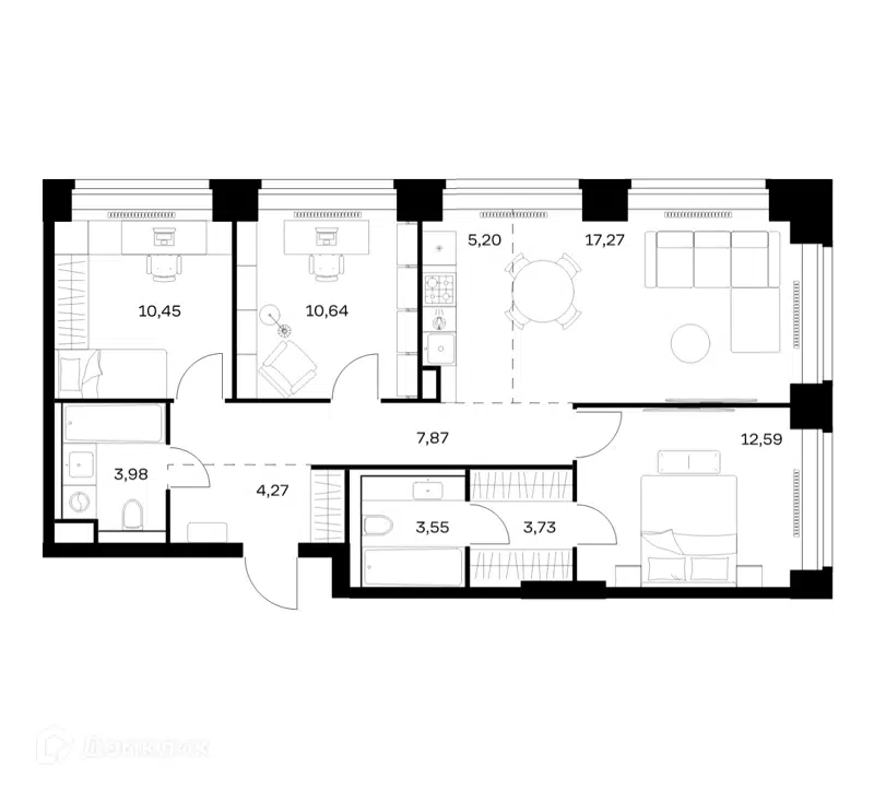 3-комнатная квартира 79.55 м² Нова