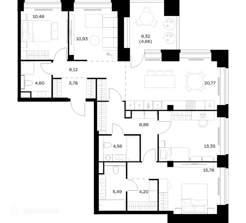 3-комнатная квартира 115.58 м² Нова