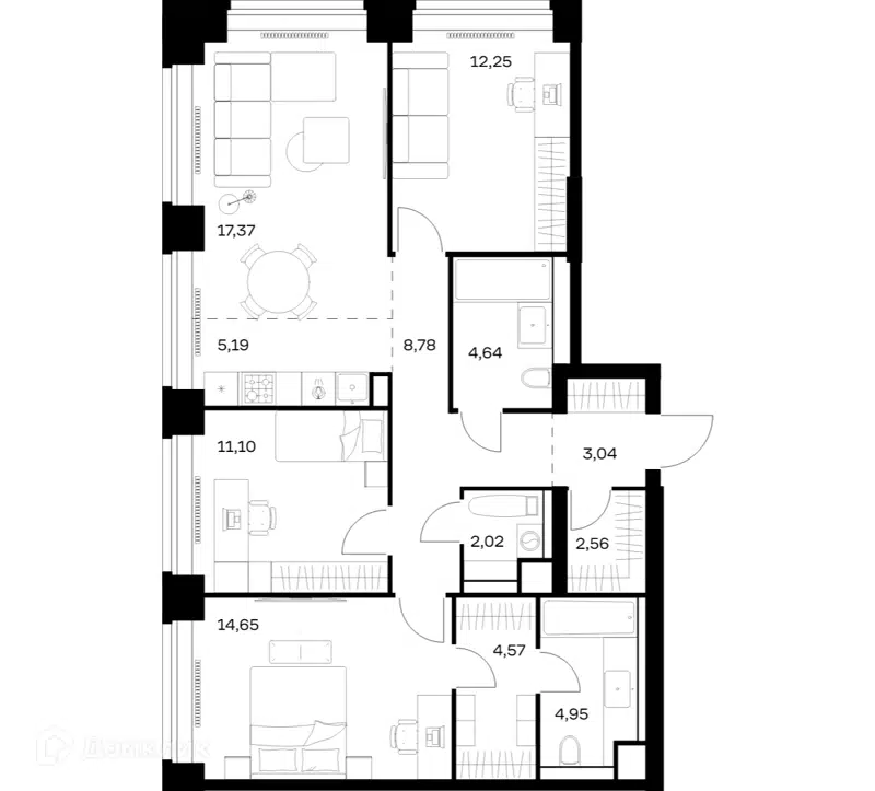 3-комнатная квартира 91.12 м² Нова