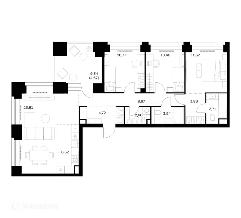 3-комнатная квартира 94.64 м² Нова