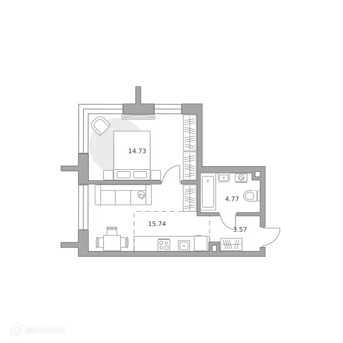 1-комнатная квартира 38.81 м² Дубровка от Гранель
