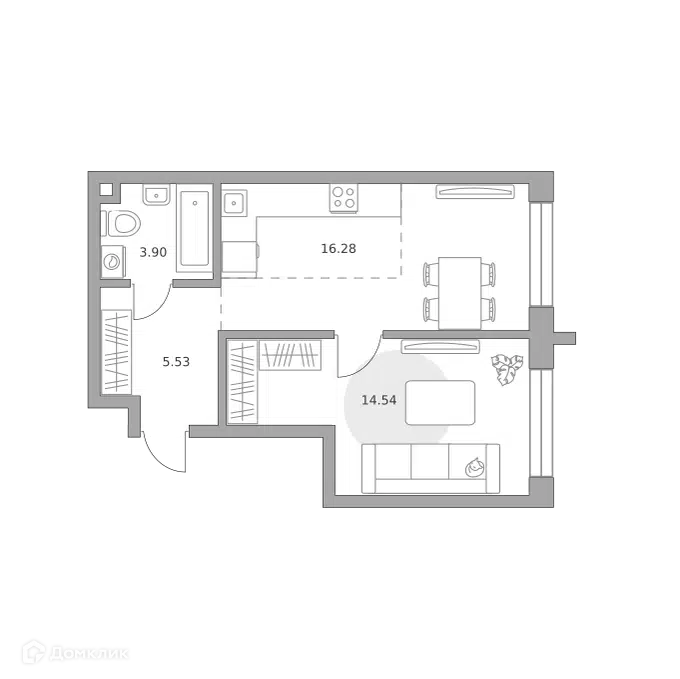 1-комнатная квартира 40.25 м² Дубровка от Гранель