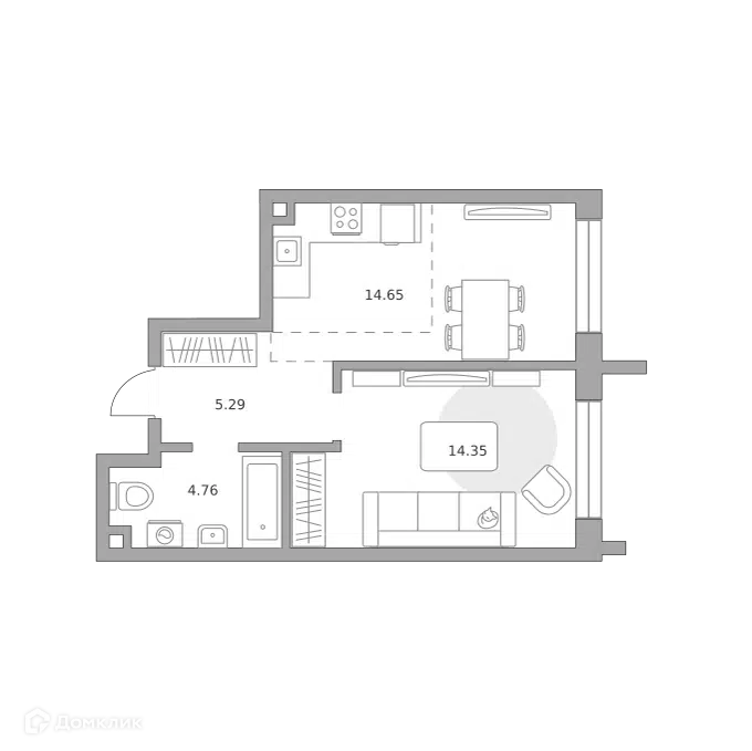 1-комнатная квартира 39.05 м² Дубровка от Гранель