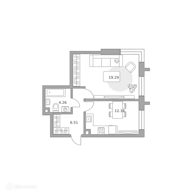 1-комнатная квартира 42.22 м² Дубровка от Гранель