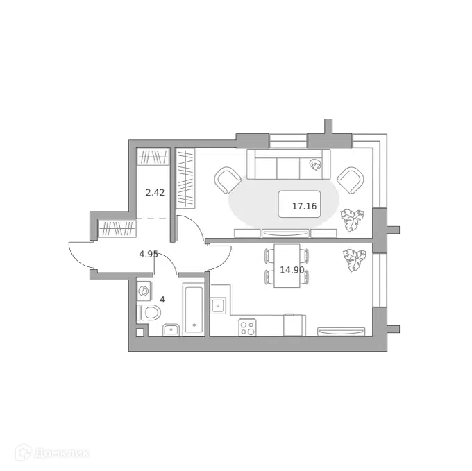 1-комнатная квартира 43.43 м² Дубровка от Гранель