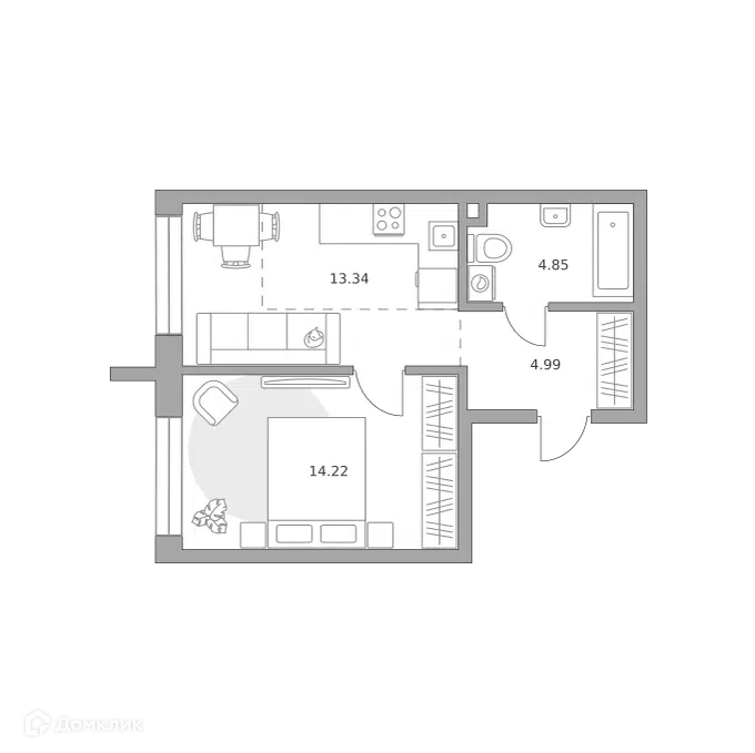 1-комнатная квартира 37.4 м² Дубровка от Гранель
