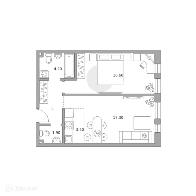 2-комнатная квартира 48.5 м² Дубровка от Гранель